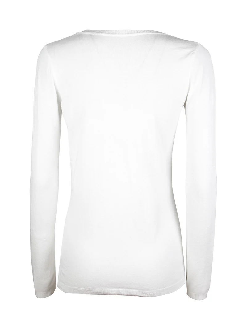 Pullover donna in maglia scollo V - bianco