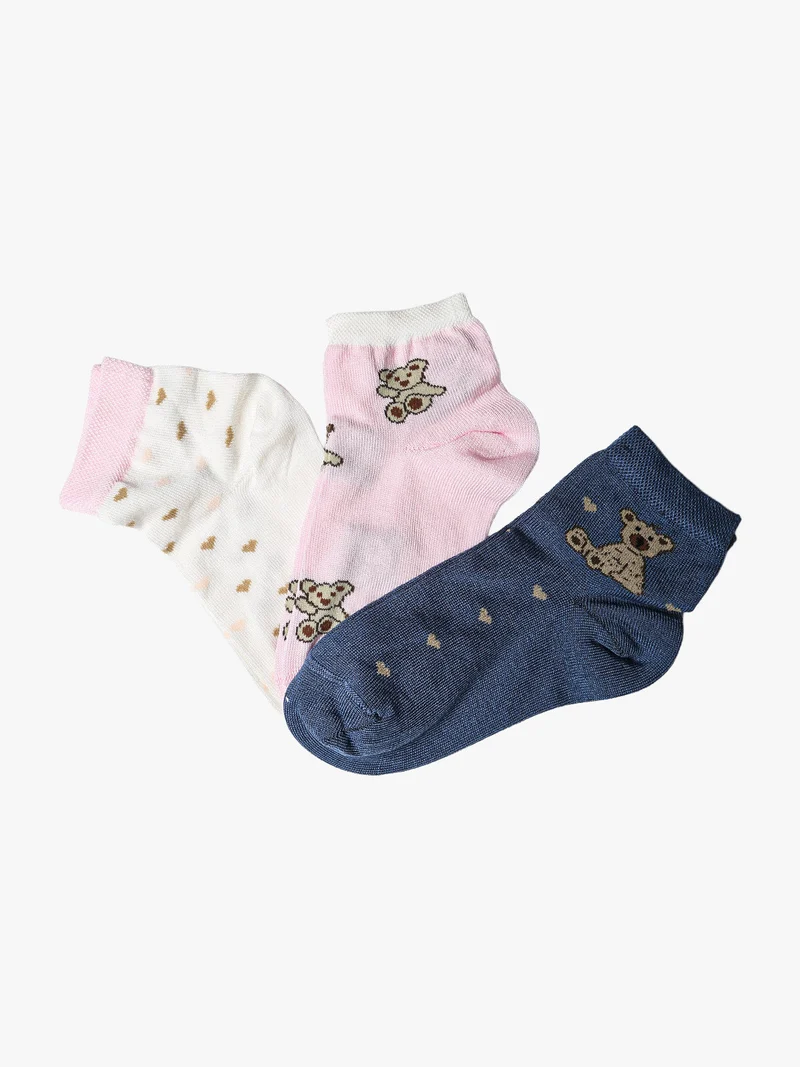 Confezione da 3 paia di calze corte da bambina in filo di scozia - rosa