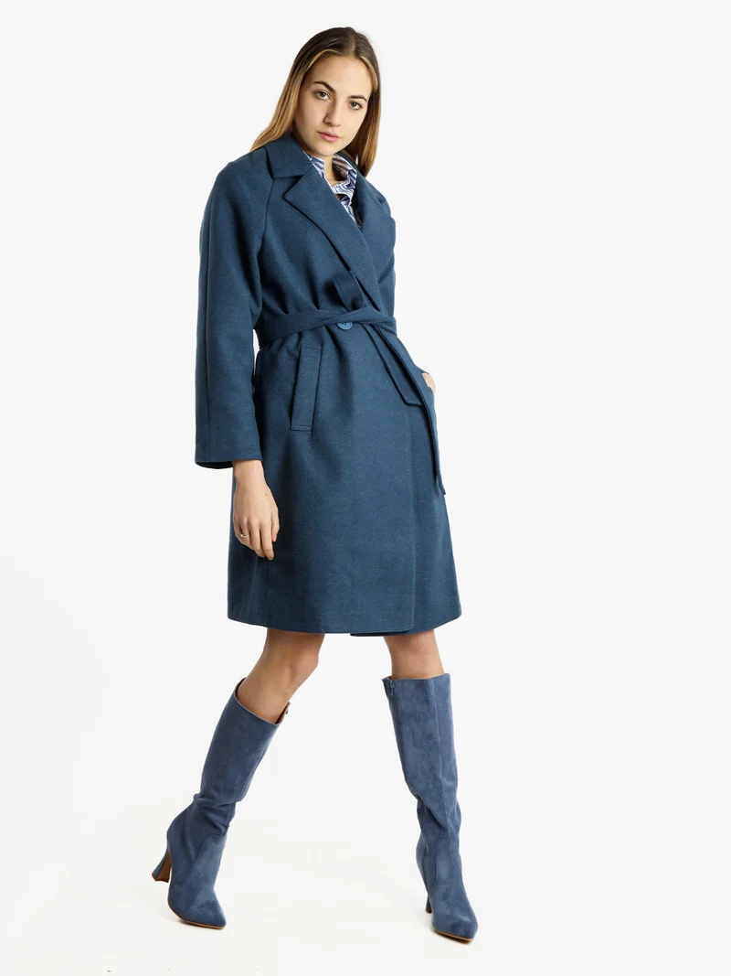 Cappotto doppiopetto da donna con cintura - blu