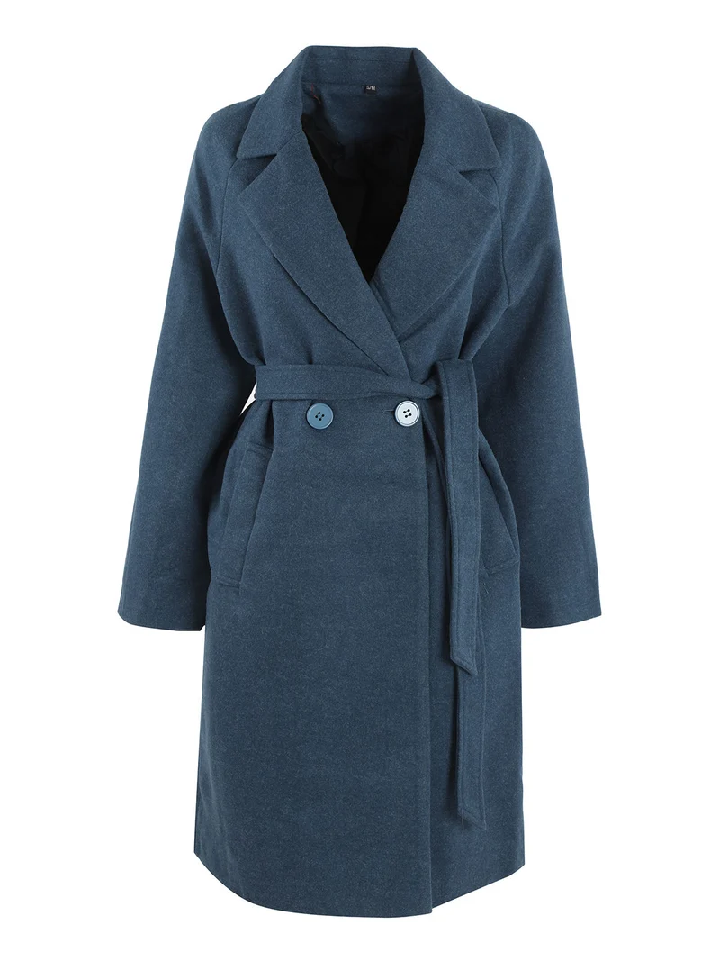 Cappotto doppiopetto da donna con cintura - blu