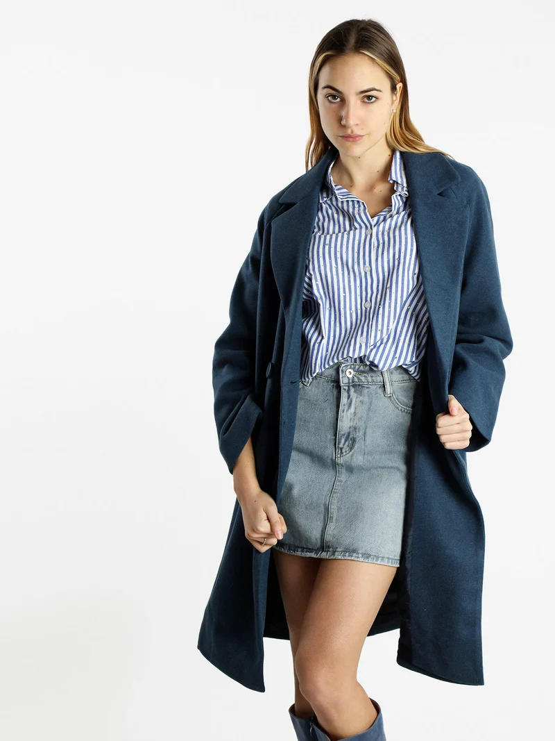 Cappotto doppiopetto da donna con cintura - blu