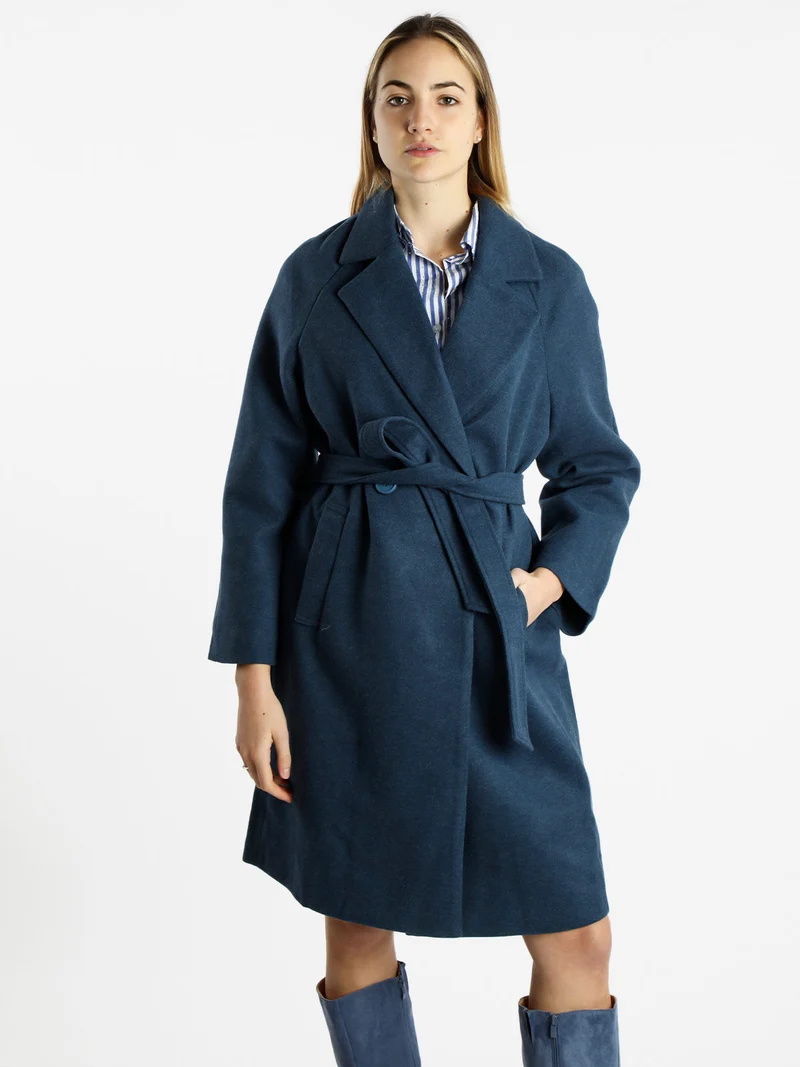 Cappotto doppiopetto da donna con cintura - blu