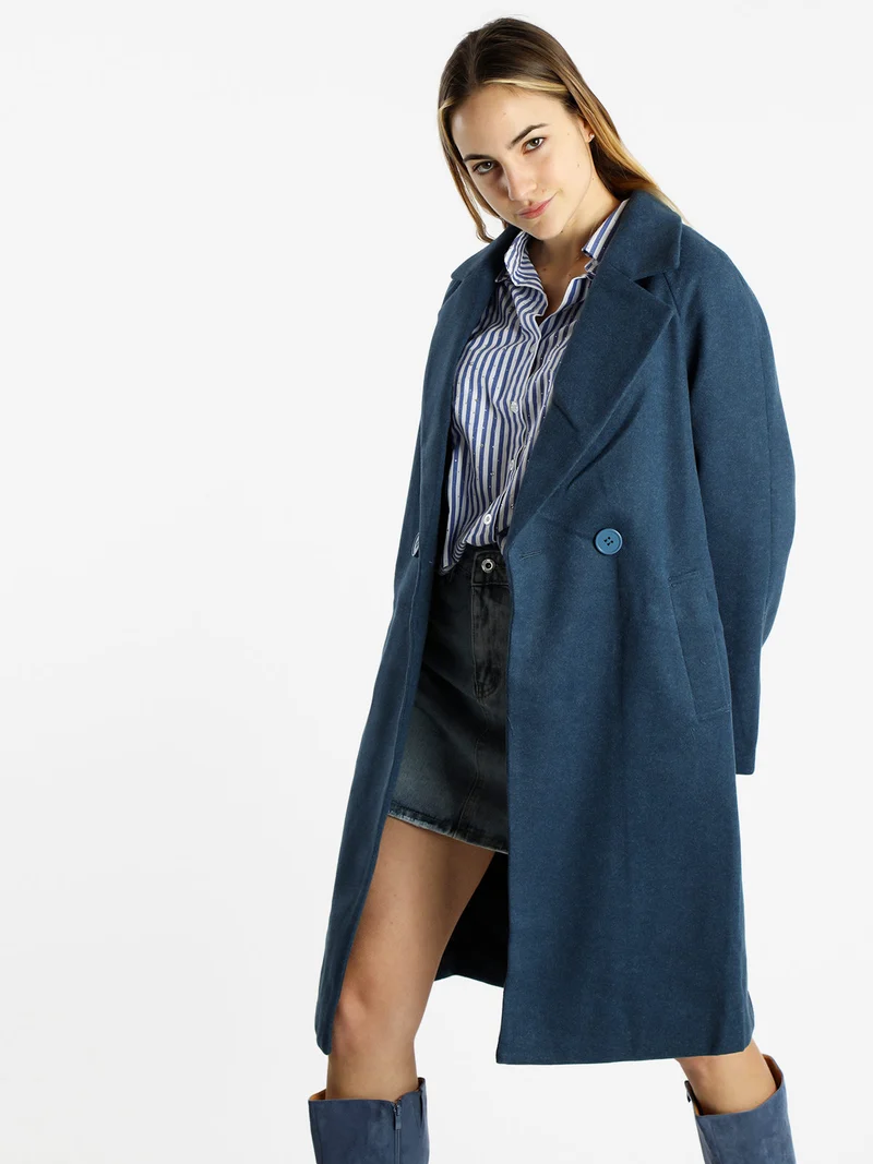 Cappotto doppiopetto da donna con cintura - blu