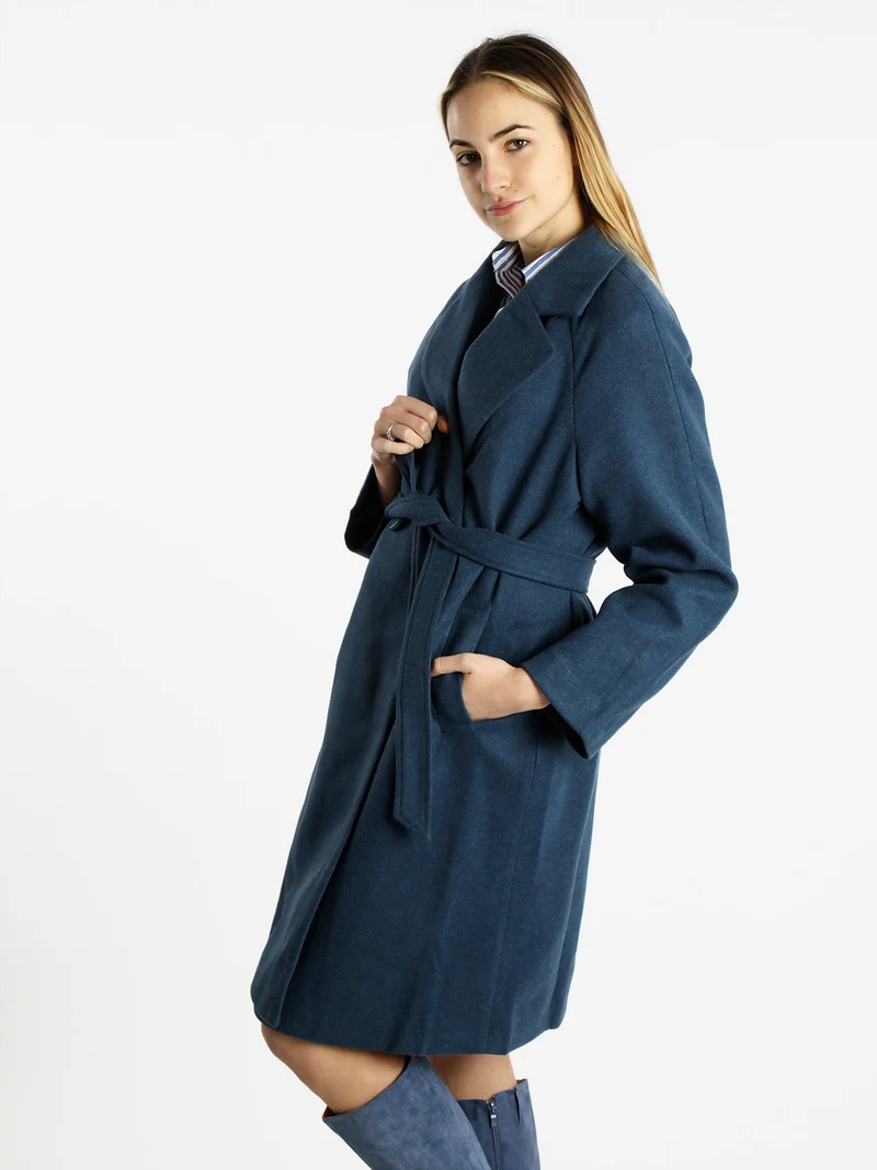 Cappotto doppiopetto da donna con cintura - blu