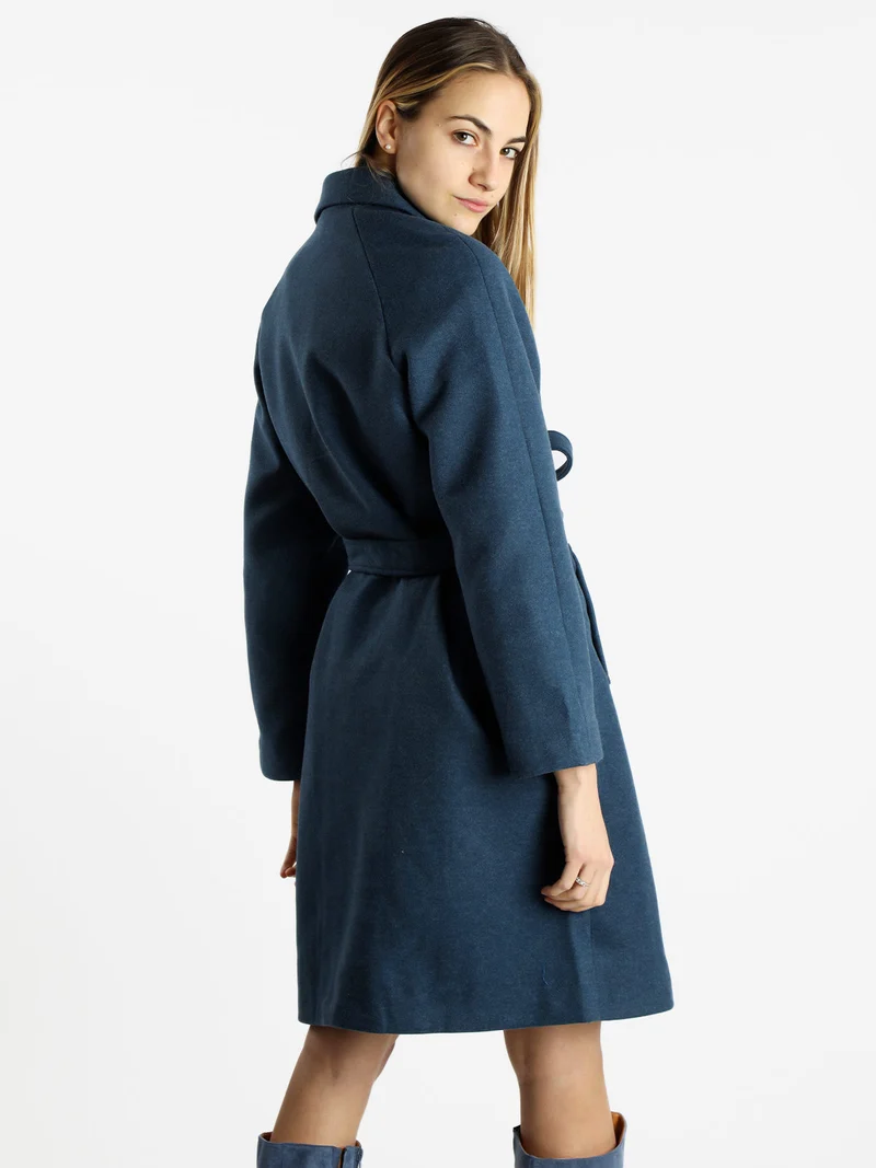 Cappotto doppiopetto da donna con cintura - blu