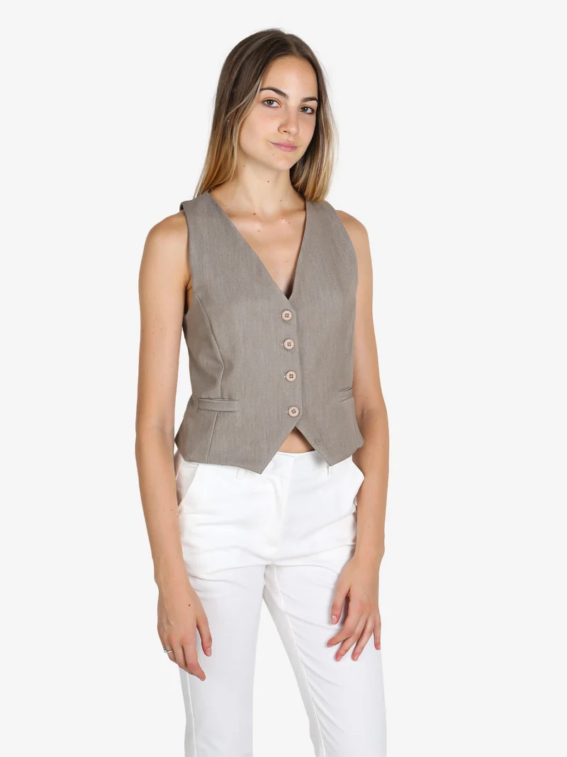 Gilet donna con bottoni - taupe