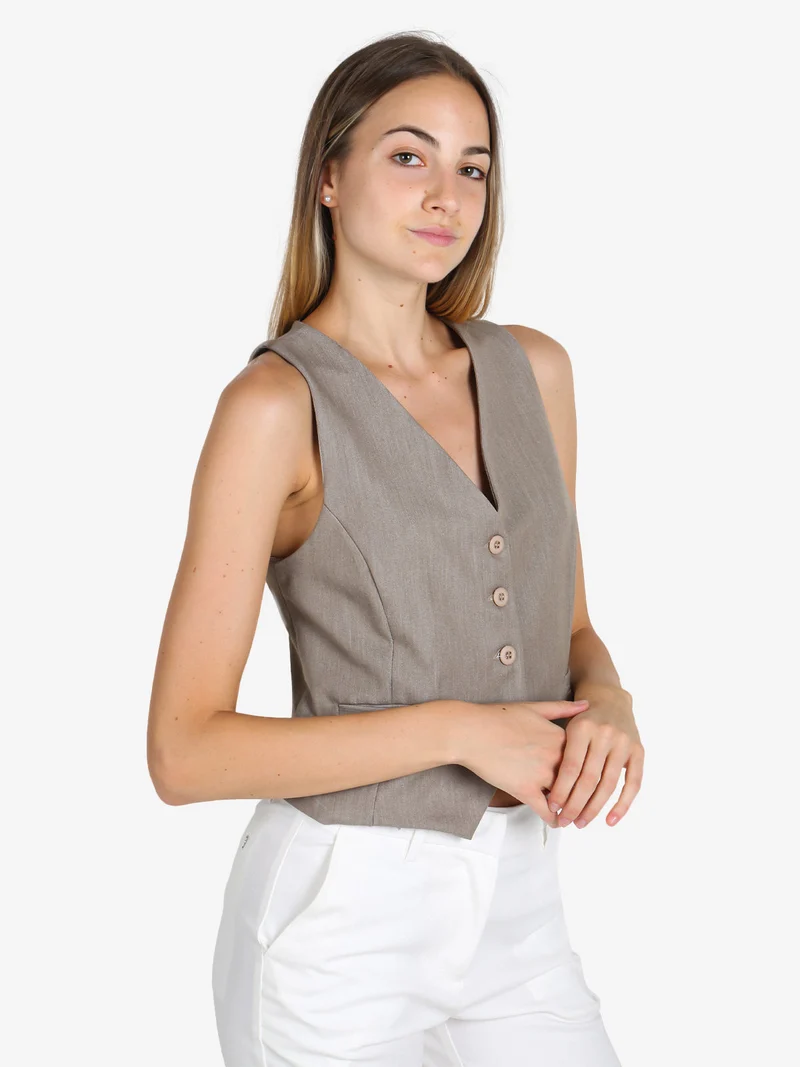 Gilet donna con bottoni - taupe