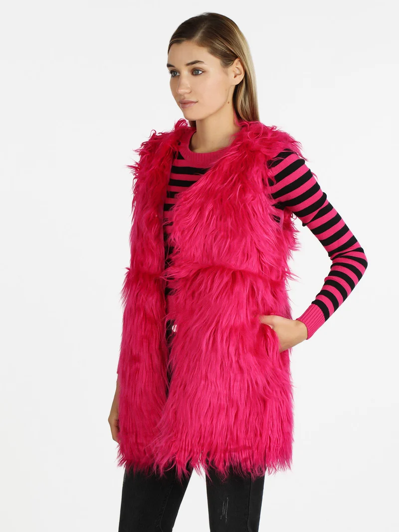 Gilet donna peloso - fucsia