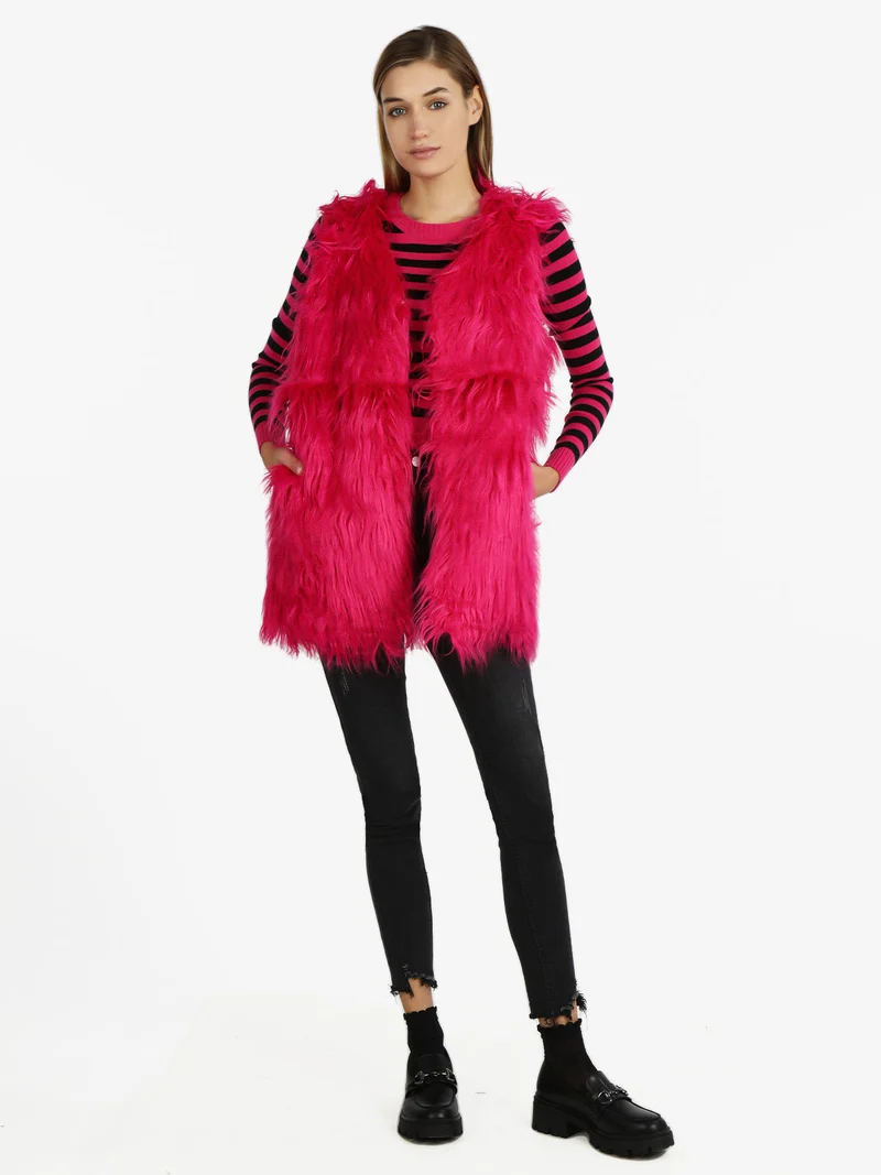 Gilet donna peloso - fucsia