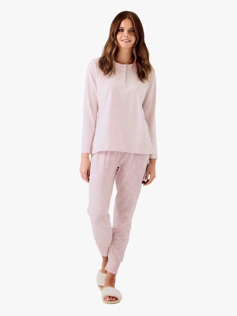 BUNNY Pigiama lungo da donna in cotone - rosa