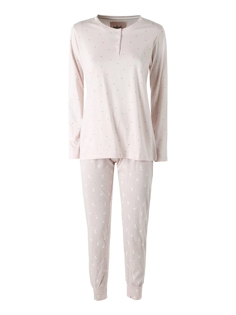 BUNNY Pigiama lungo da donna in cotone - rosa