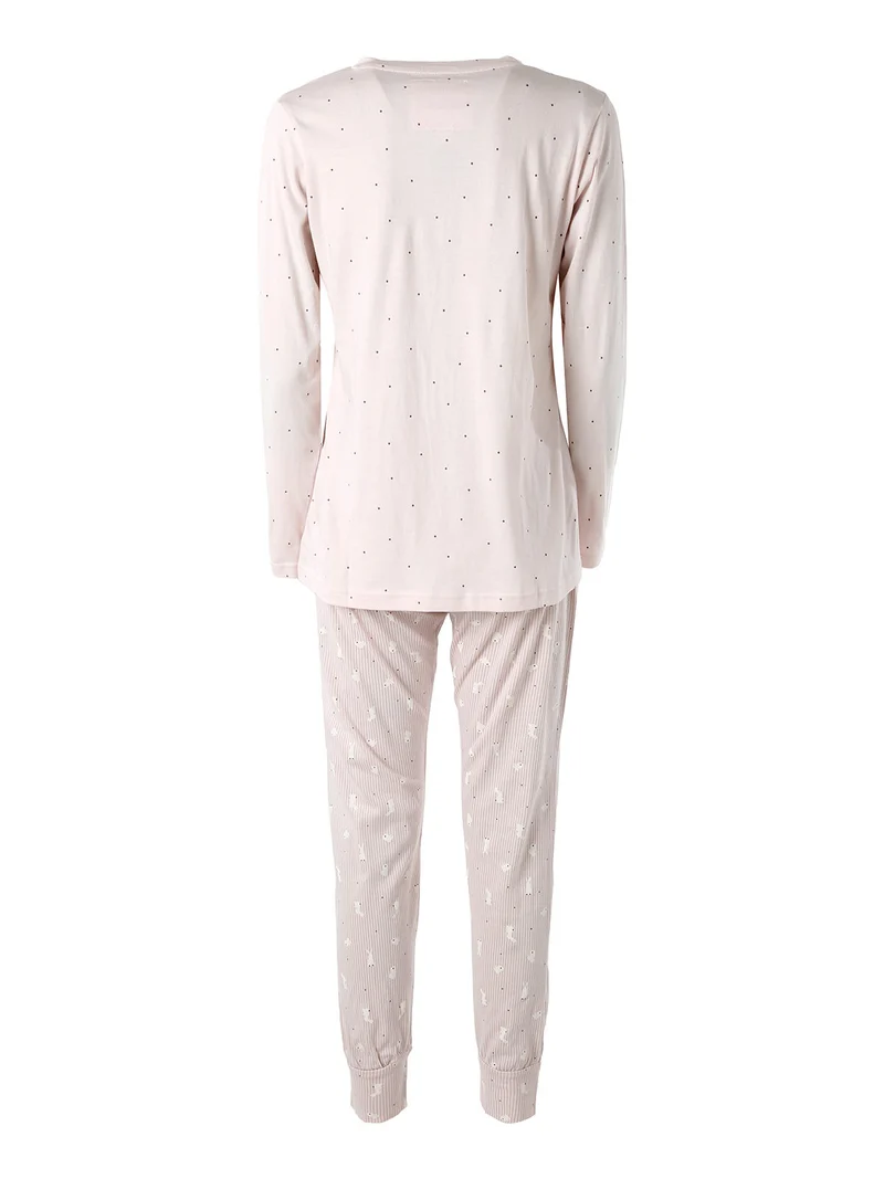 BUNNY Pigiama lungo da donna in cotone - rosa