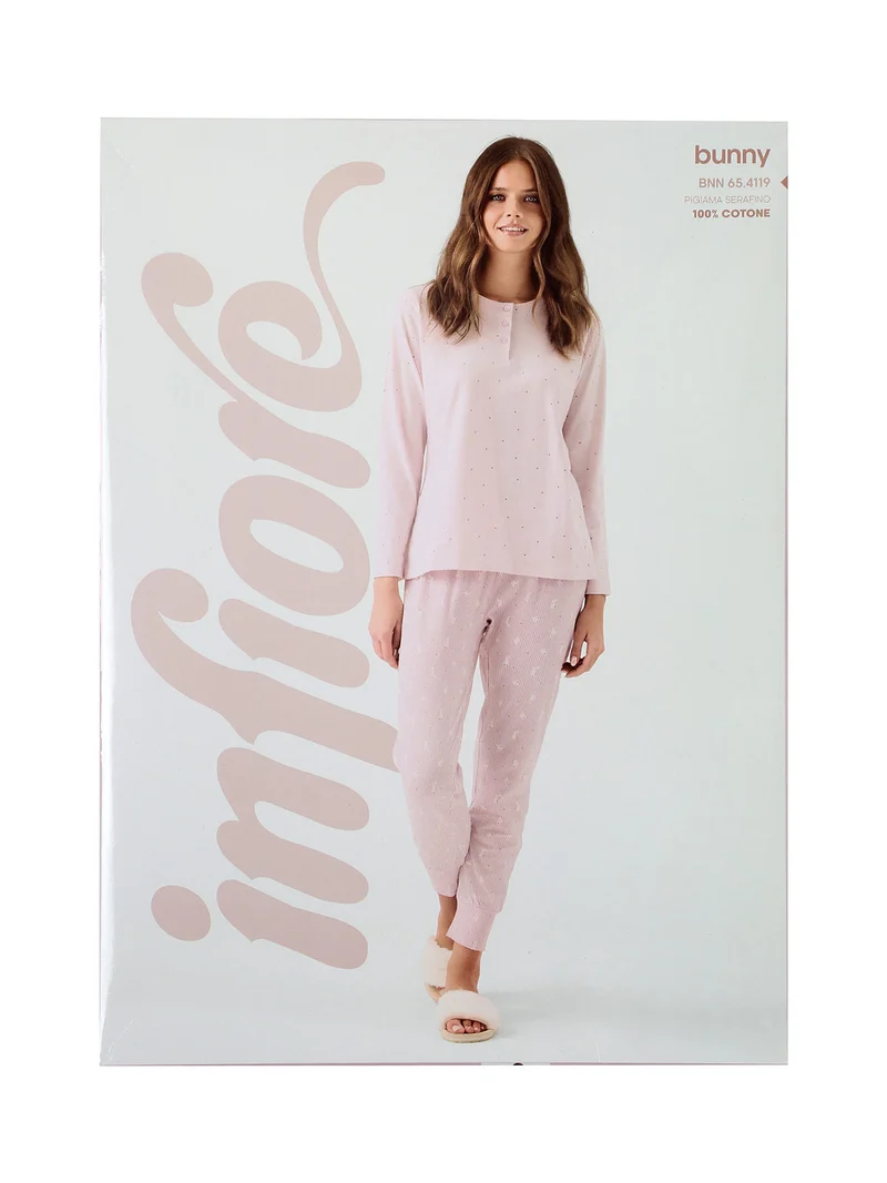 BUNNY Pigiama lungo da donna in cotone - rosa