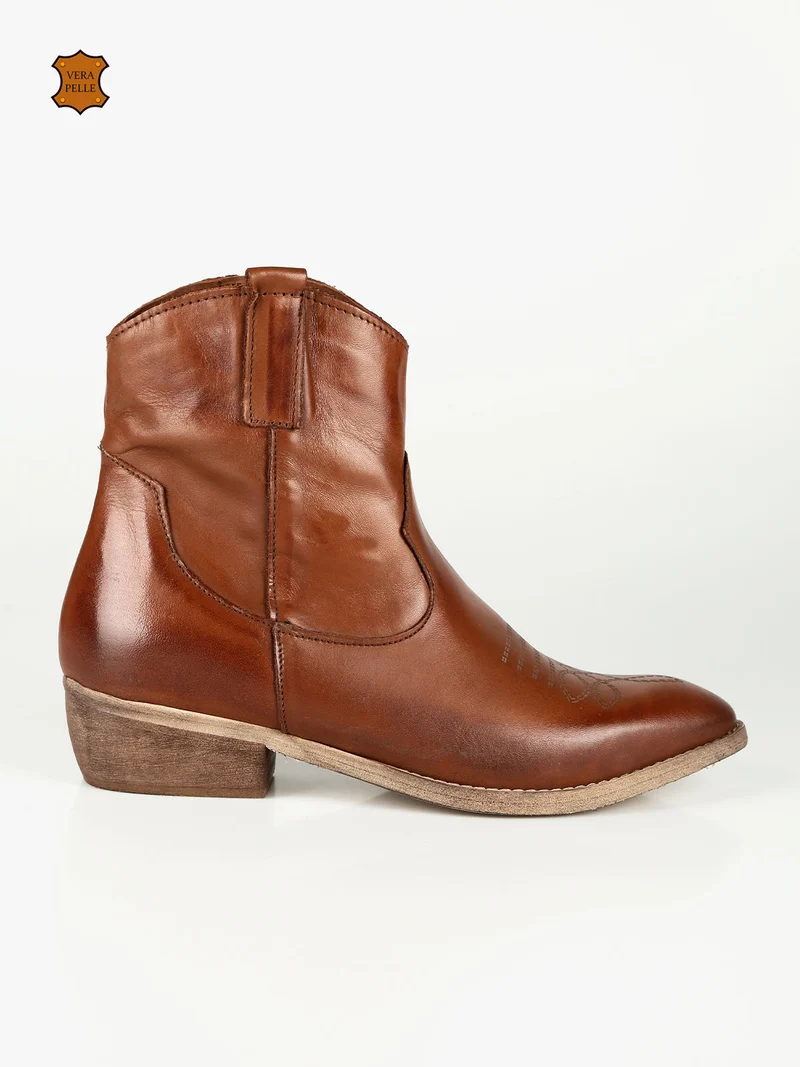Stivaletti donna texani in pelle - cuoio