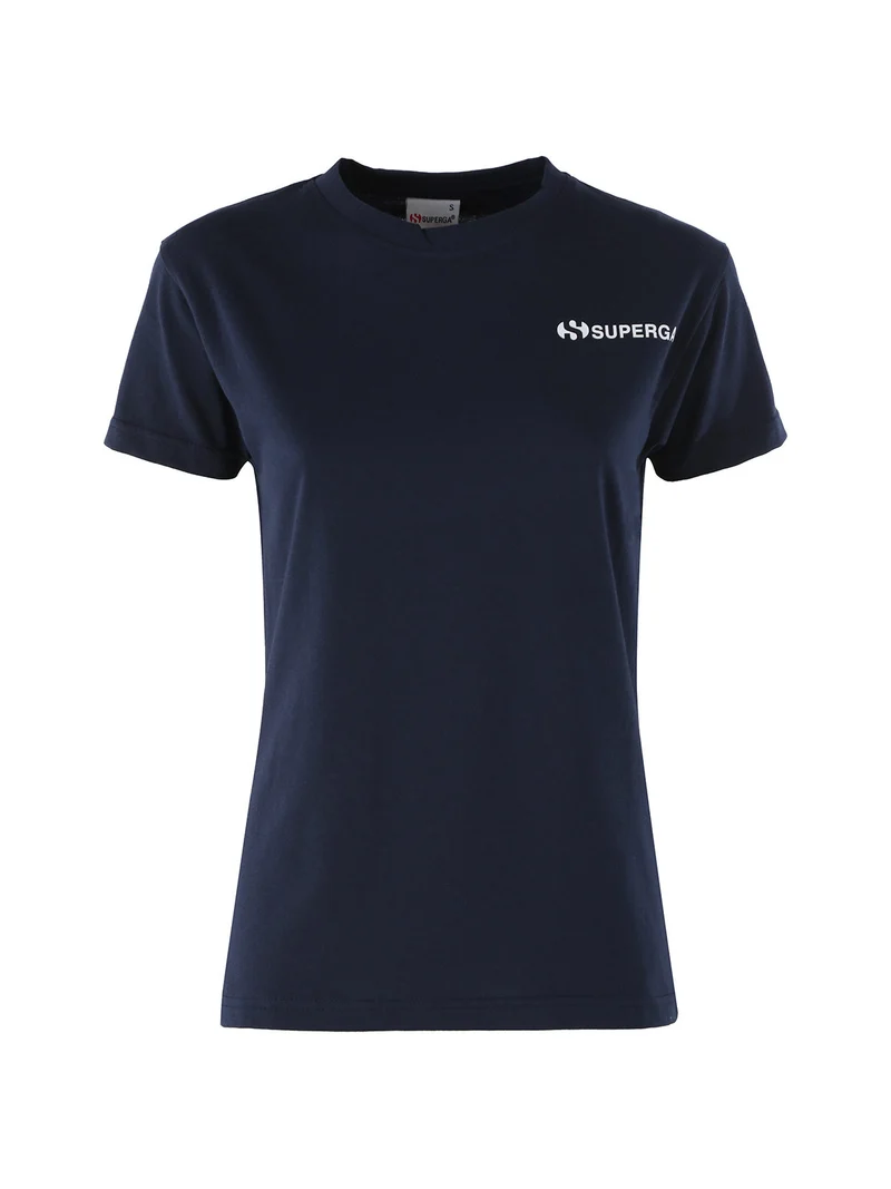T-shirt girocollo da donna in cotone con logo - blu scuro
