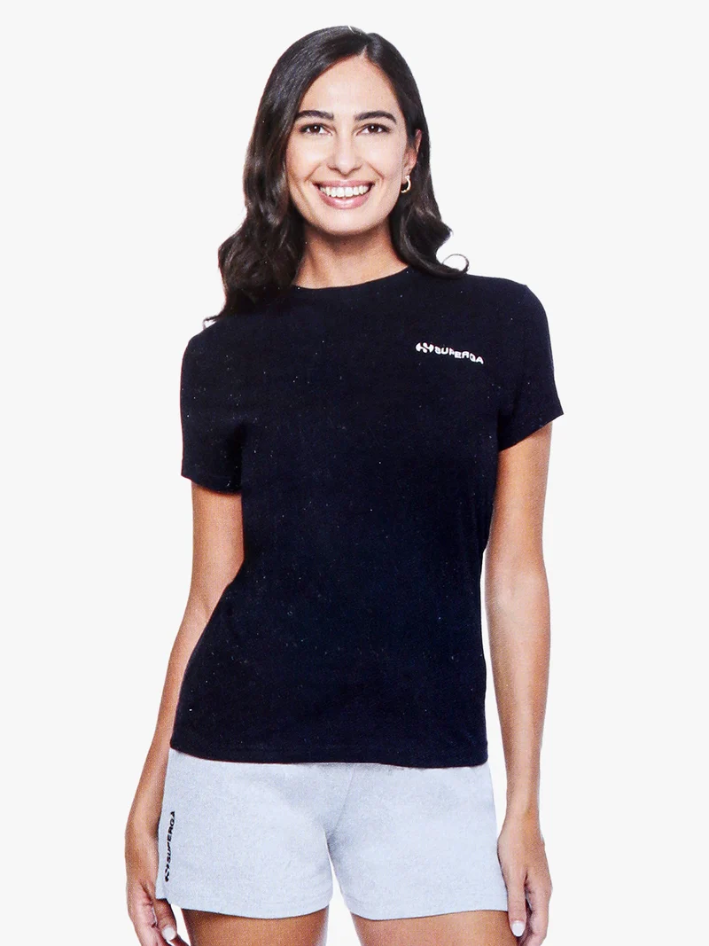 T-shirt girocollo da donna in cotone con logo - blu scuro
