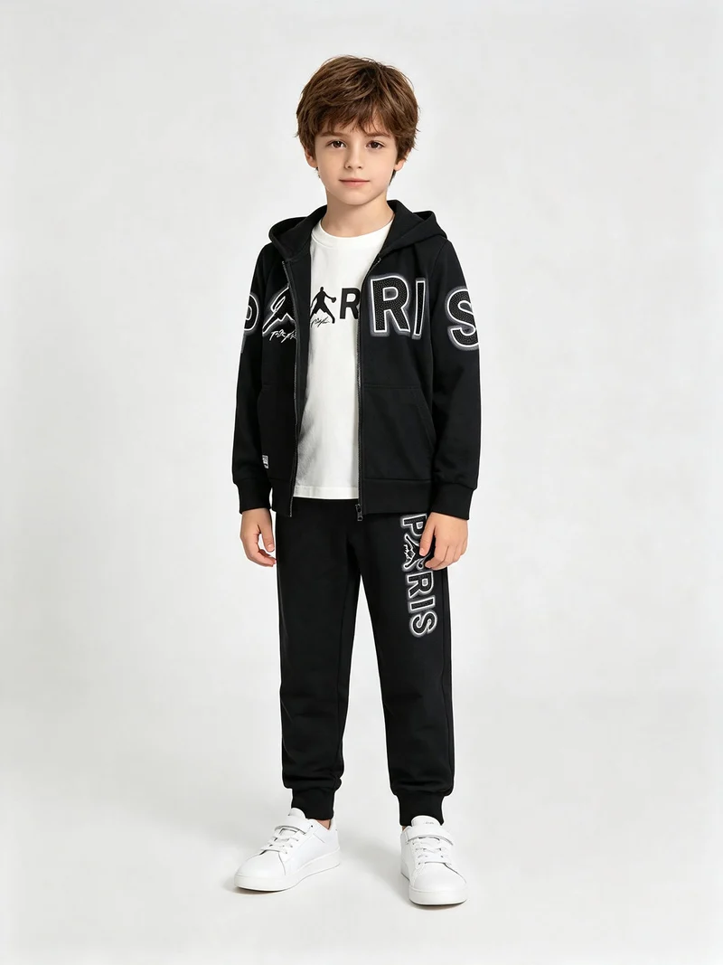 Completo tuta 3 pezzi da bambino con cappuccio e zip - nero