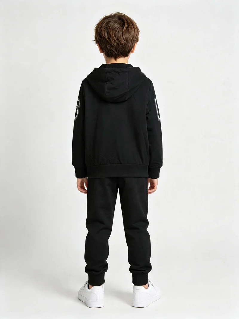Completo tuta 3 pezzi da bambino con cappuccio e zip - nero