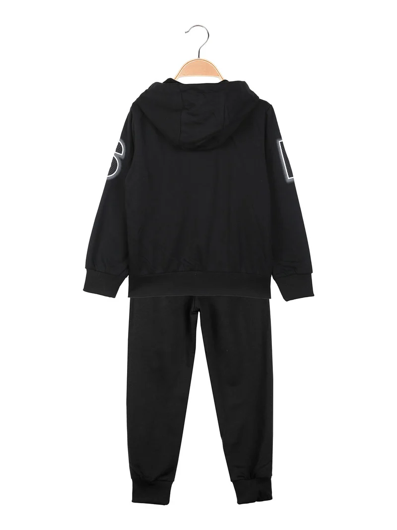 Completo tuta 3 pezzi da bambino con cappuccio e zip - nero