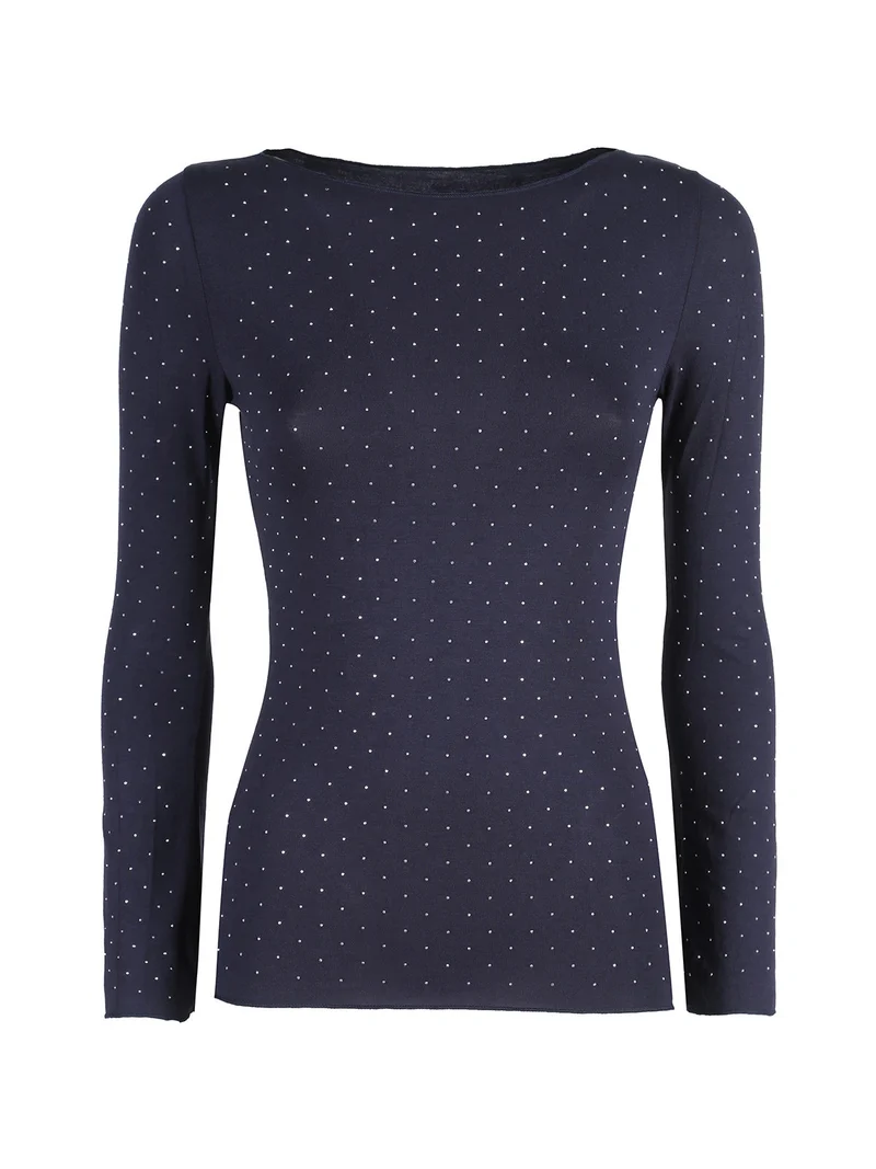 Maglia donna a maniche lunghe con borchie - blu scuro
