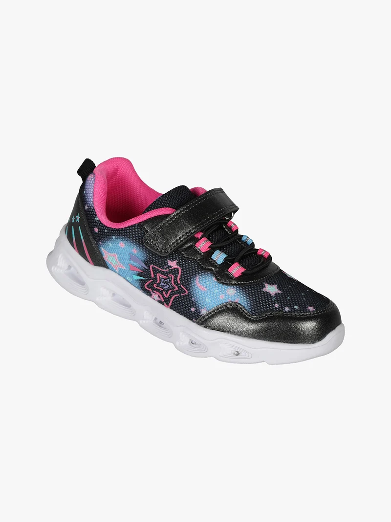 Sneakers da ragazza con chiusura a strappo e luci - nero