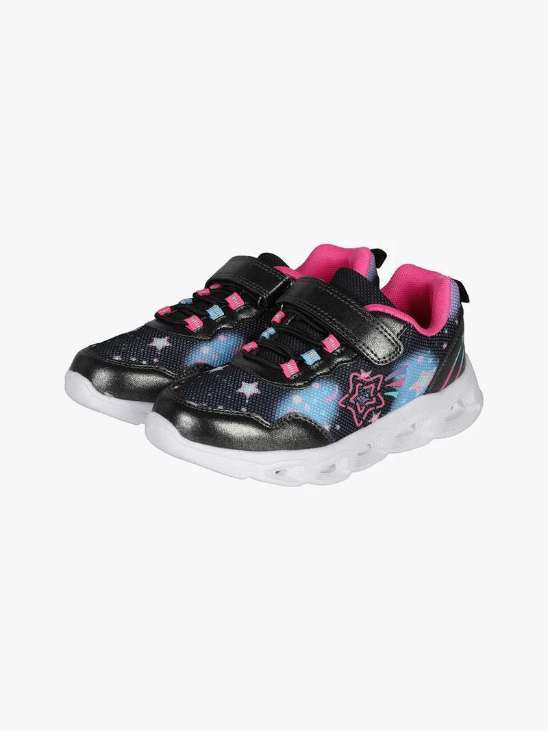 Sneakers da ragazza con chiusura a strappo e luci - nero