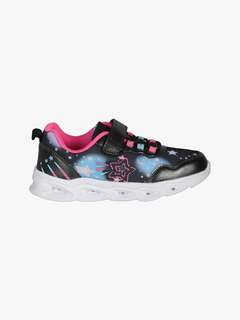 Sneakers da ragazza con chiusura a strappo e luci - nero