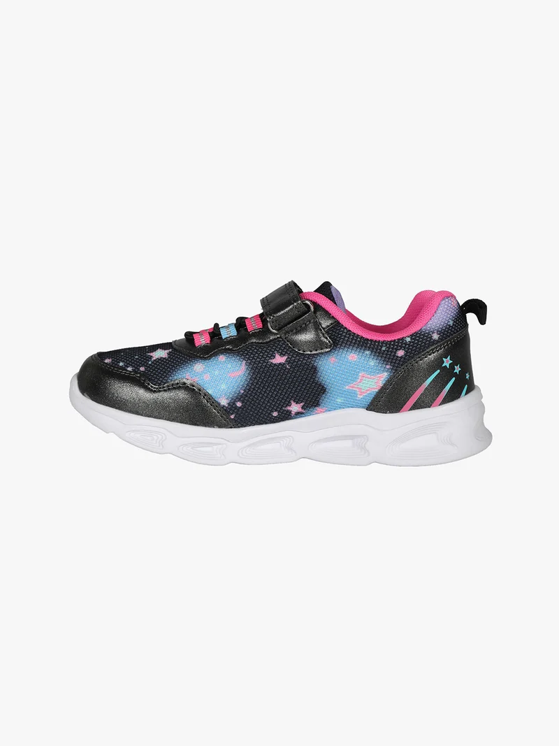 Sneakers da ragazza con chiusura a strappo e luci - nero