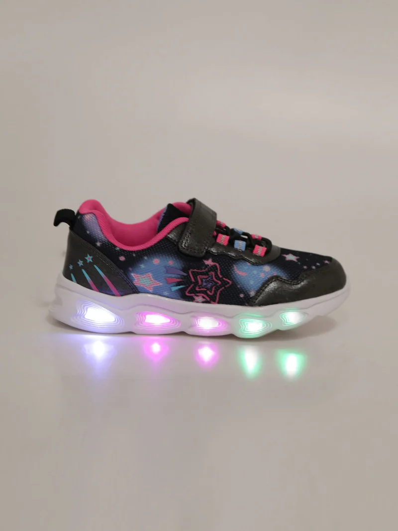 Sneakers da ragazza con chiusura a strappo e luci - nero