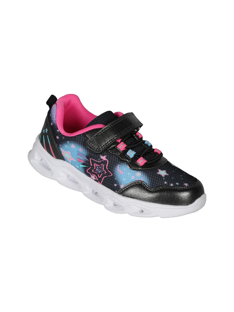 Sneakers da ragazza con chiusura a strappo e luci - nero