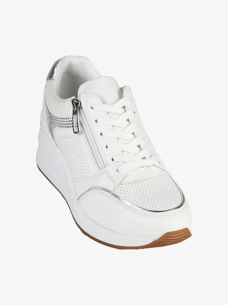 Sneakers donna casual con strass e zeppa - bianco