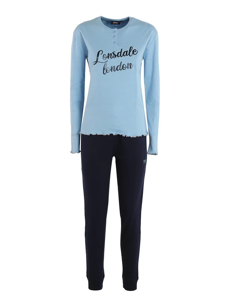 Pigiama lungo da donna in misto cotone - azzurro