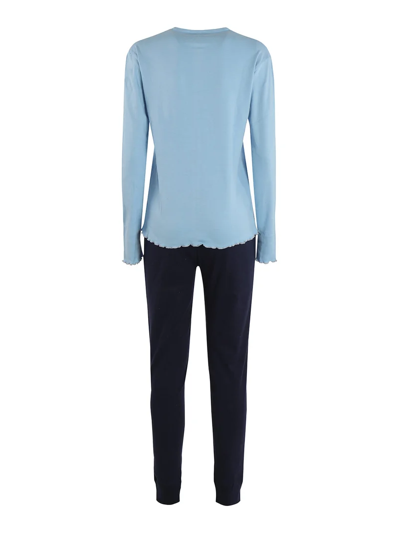 Pigiama lungo da donna in misto cotone - azzurro