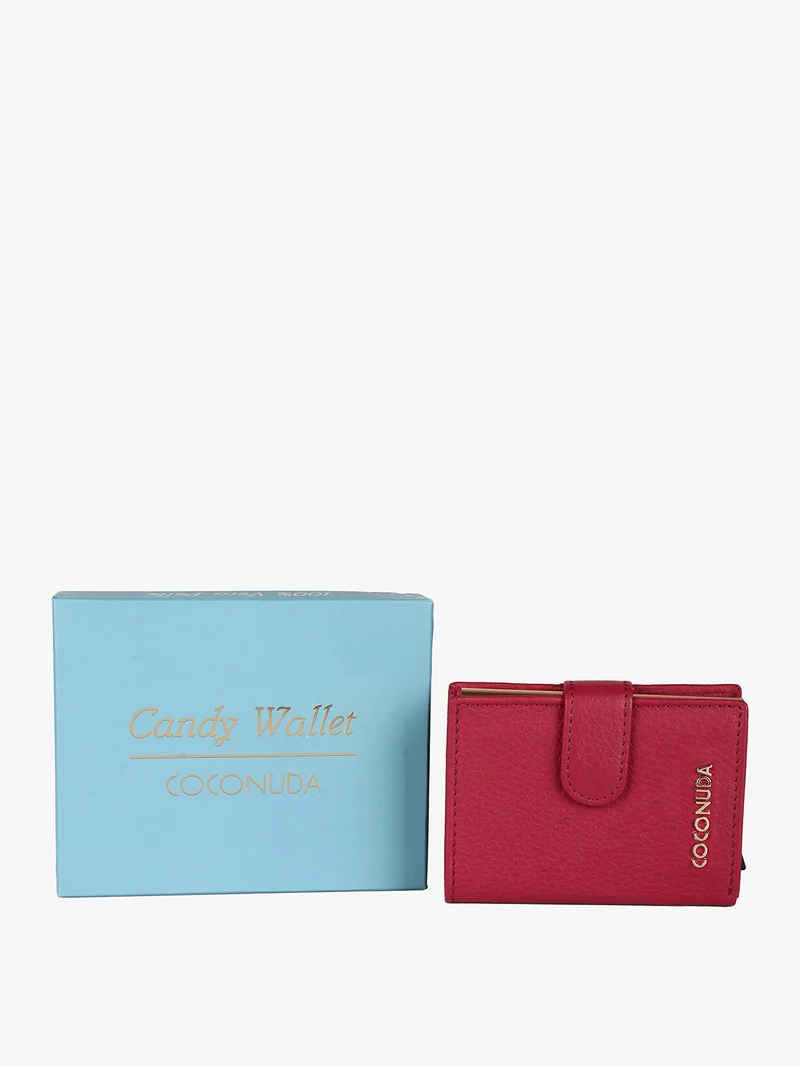 Portatessere da donna in pelle con clip - rosso