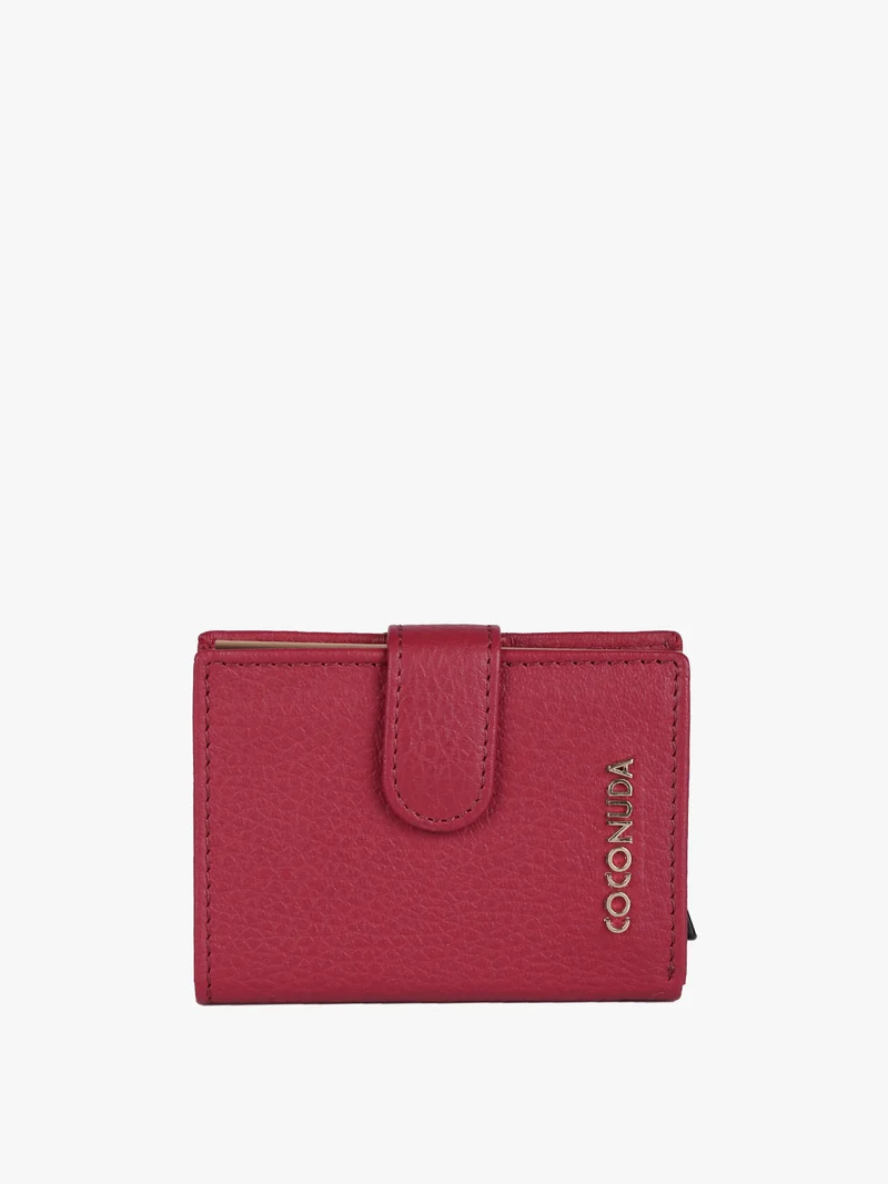 Portatessere da donna in pelle con clip - rosso