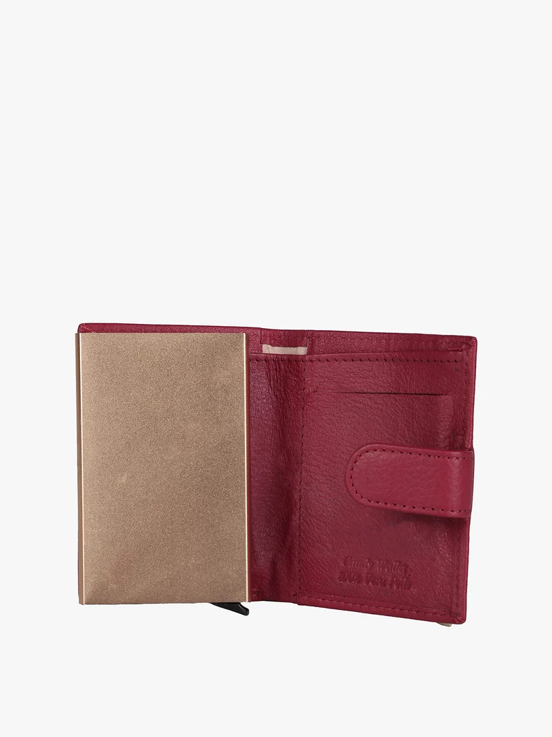 Portatessere da donna in pelle con clip - rosso