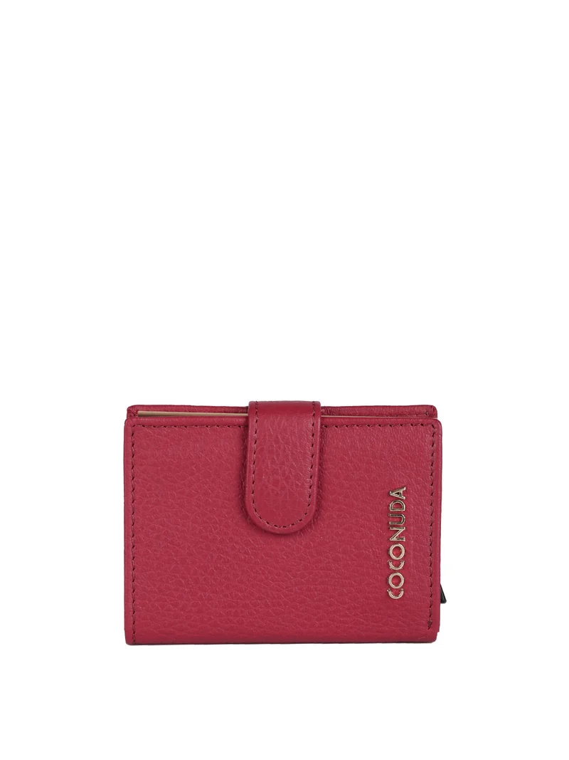 Portatessere da donna in pelle con clip - rosso