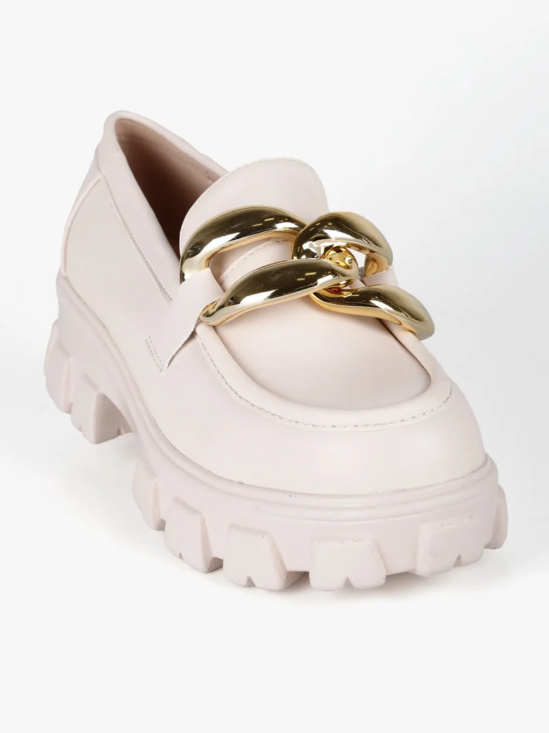 Mocassini donna con tacco platform - beige