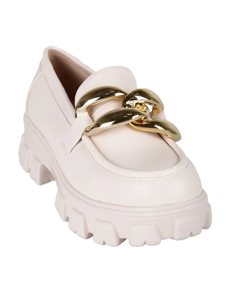 Mocassini donna con tacco platform - beige