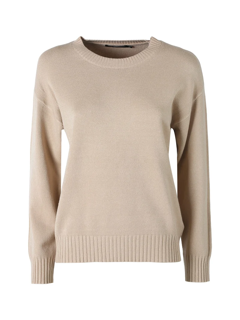 Pullover girocollo da donna in maglia tinta unita - beige