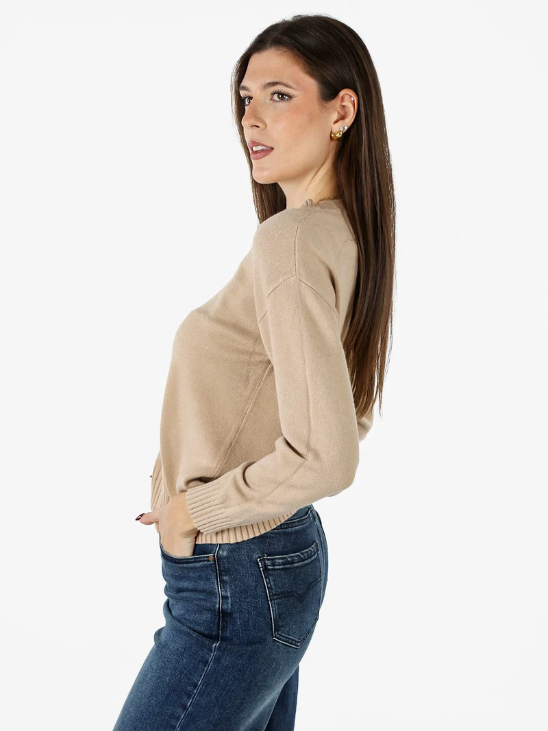 Pullover girocollo da donna in maglia tinta unita - beige