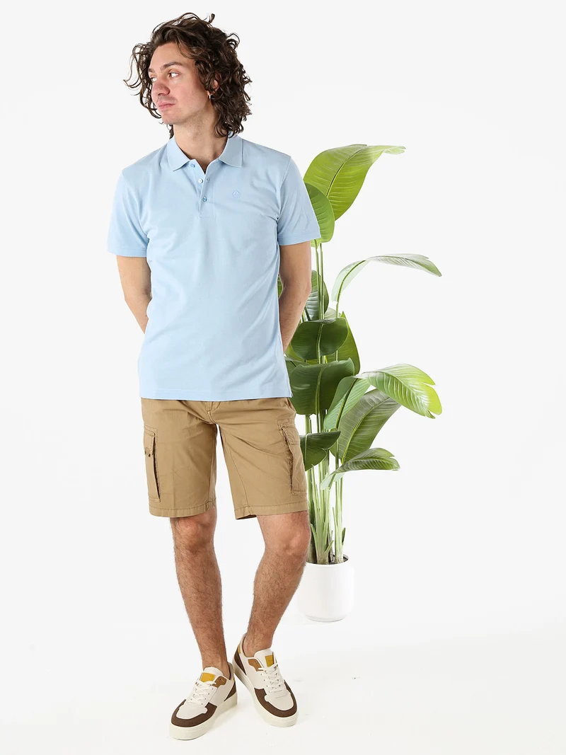 Polo da uomo in cotone a maniche corte - azzurro