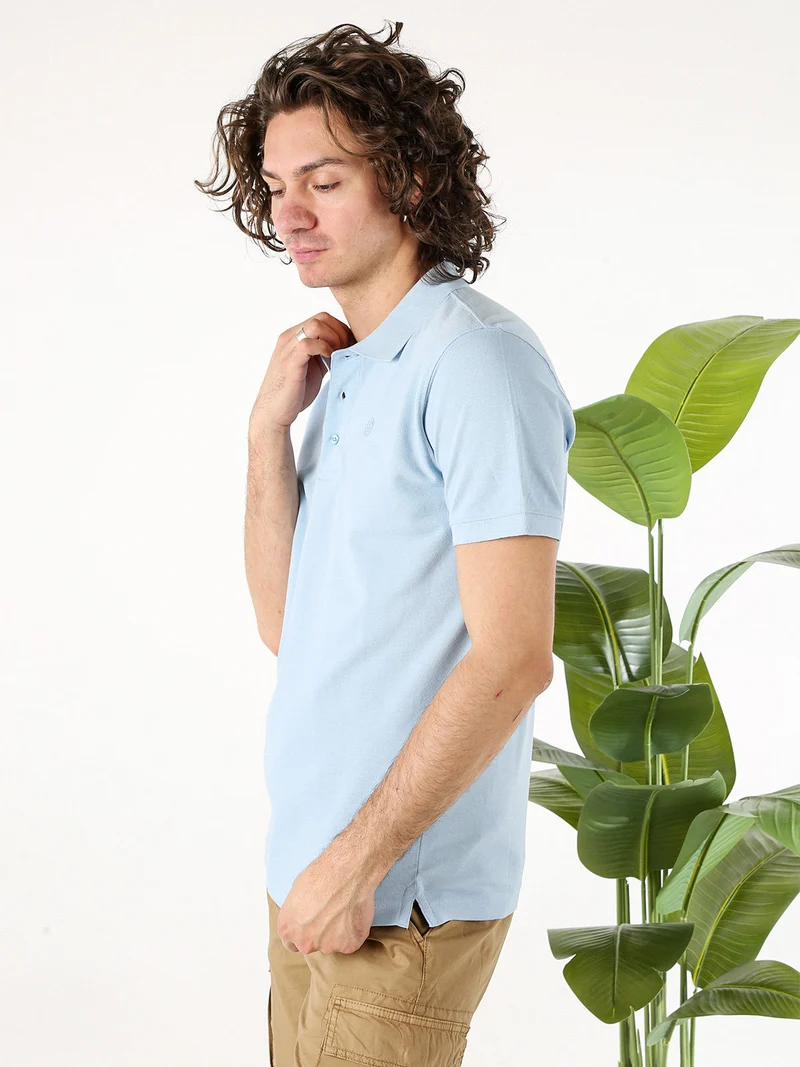 Polo da uomo in cotone a maniche corte - azzurro