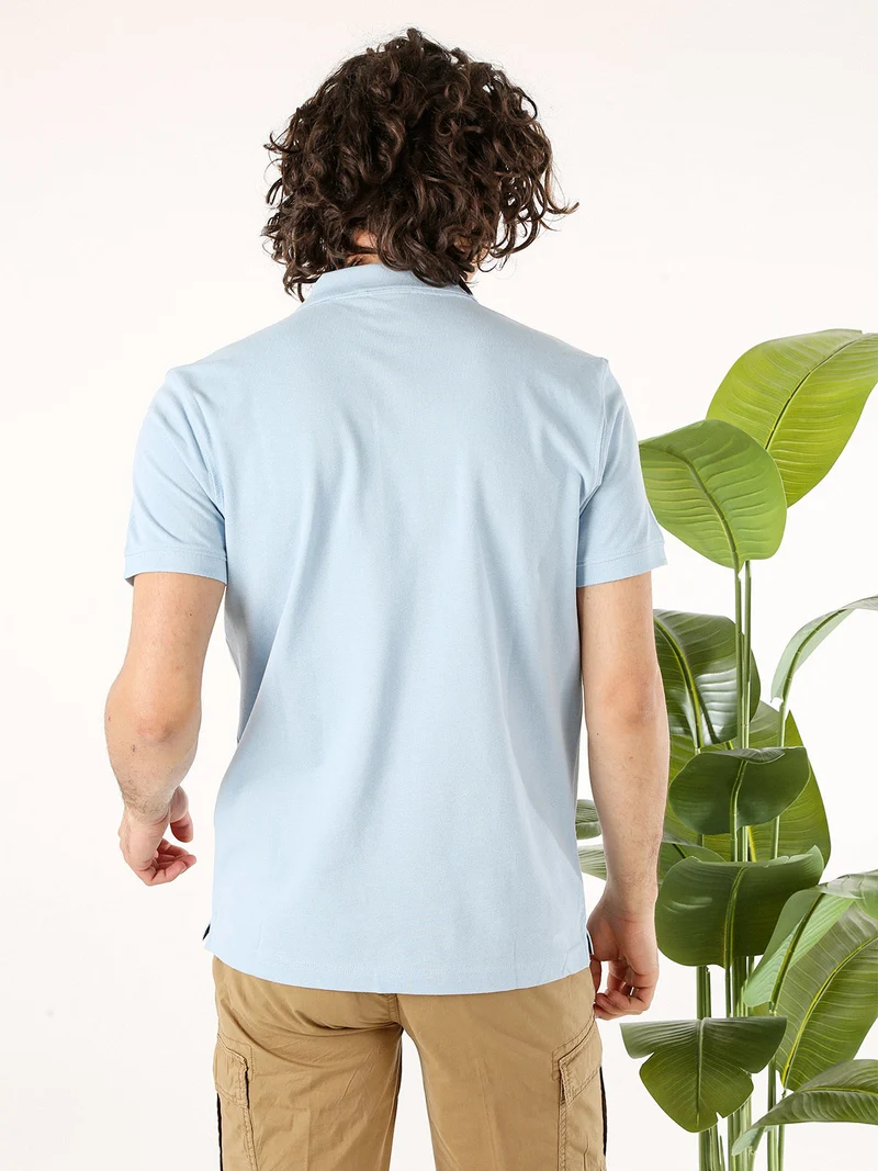 Polo da uomo in cotone a maniche corte - azzurro