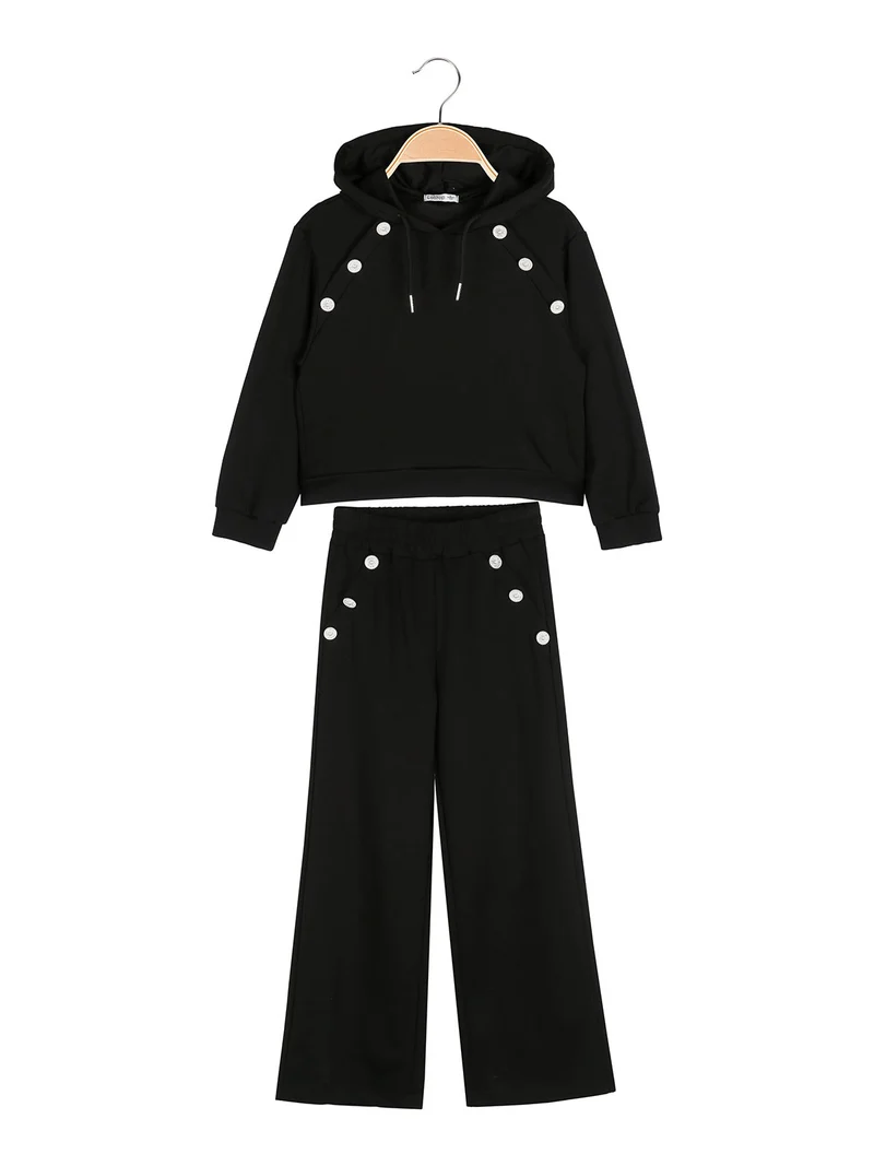 Lollitop Completo 2 pezzi da ragazza con cappuccio e pantaloni a gamba larga - nero