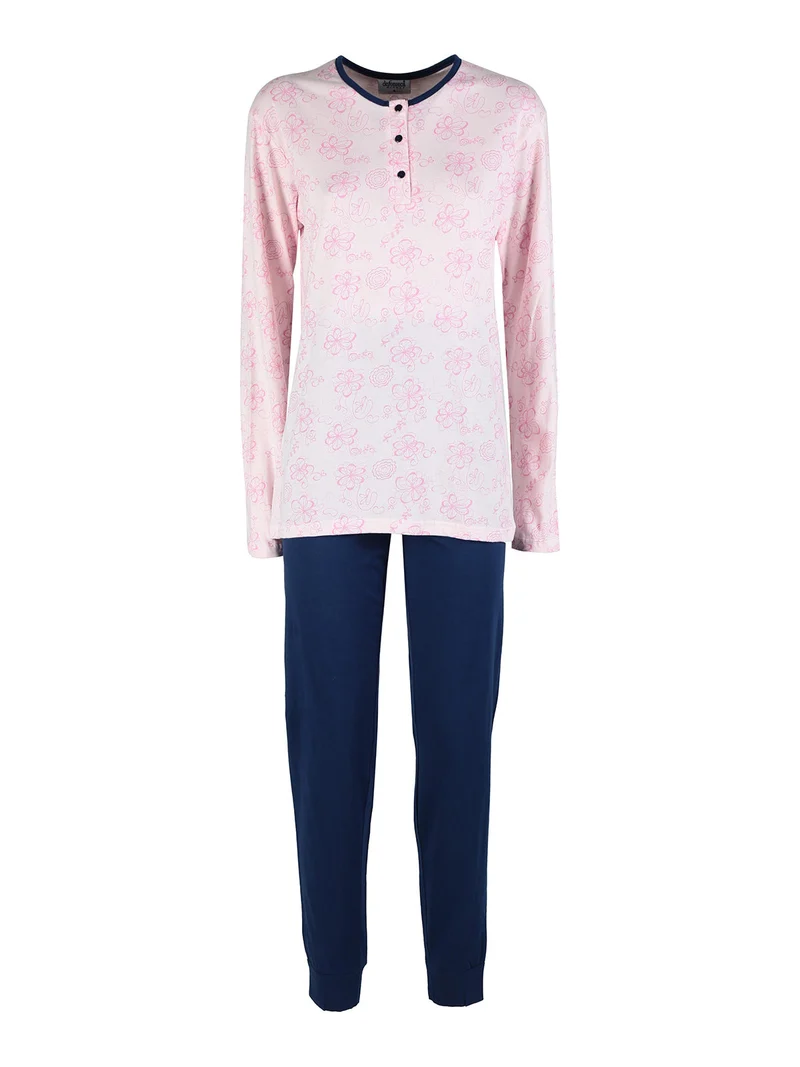 Pigiama lungo da donna in cotone - rosa
