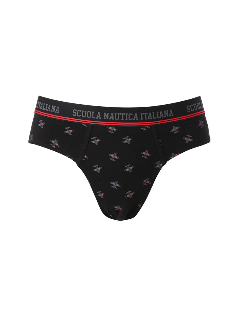 Slip da uomo in cotone elastico con stampe - nero