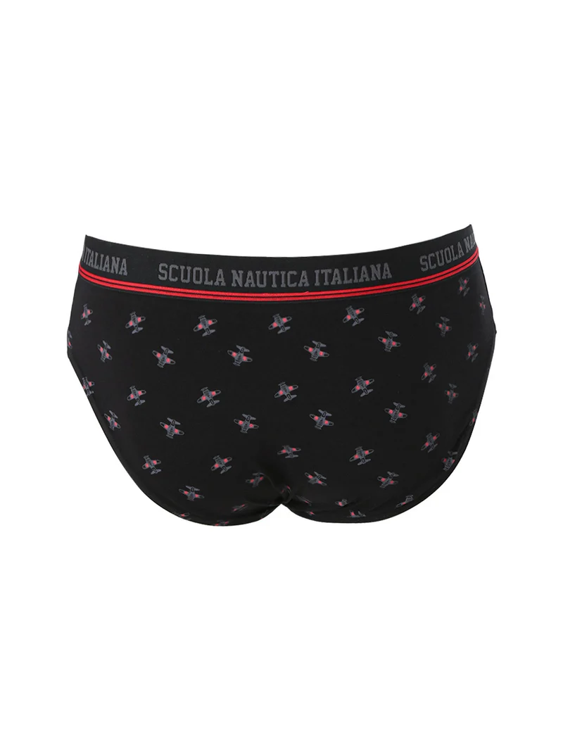 Slip da uomo in cotone elastico con stampe - nero