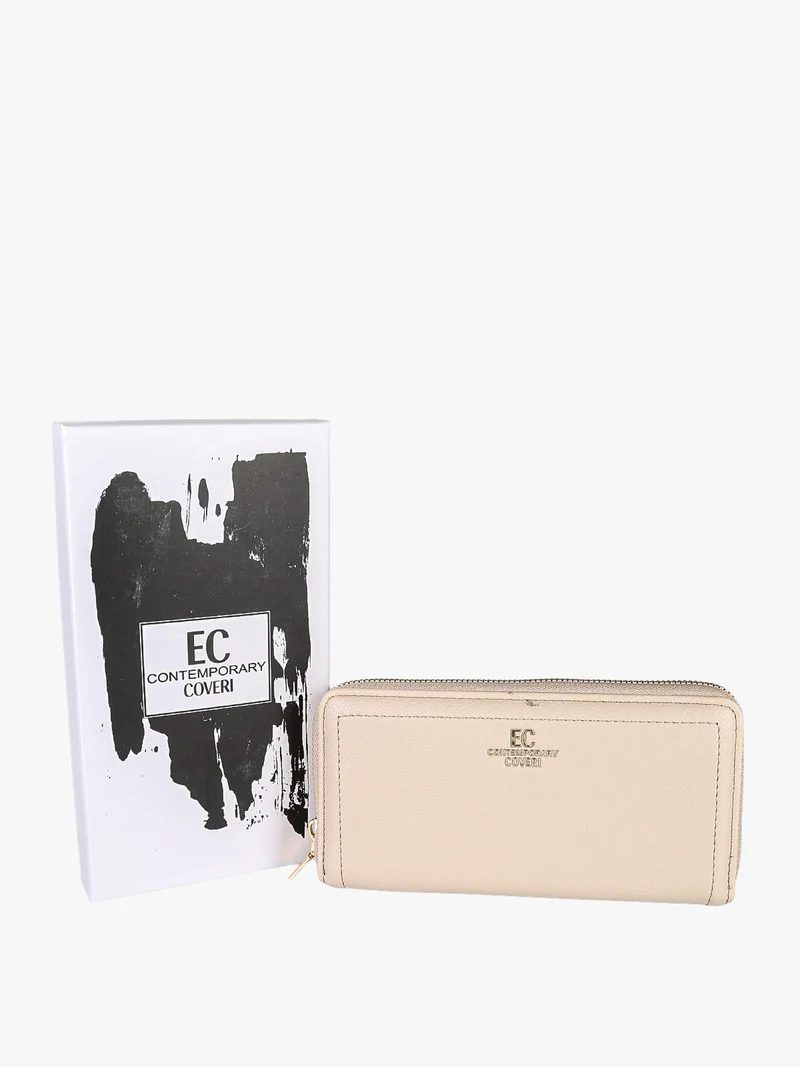 Portafoglio donna in ecopelle con zip - sabbia