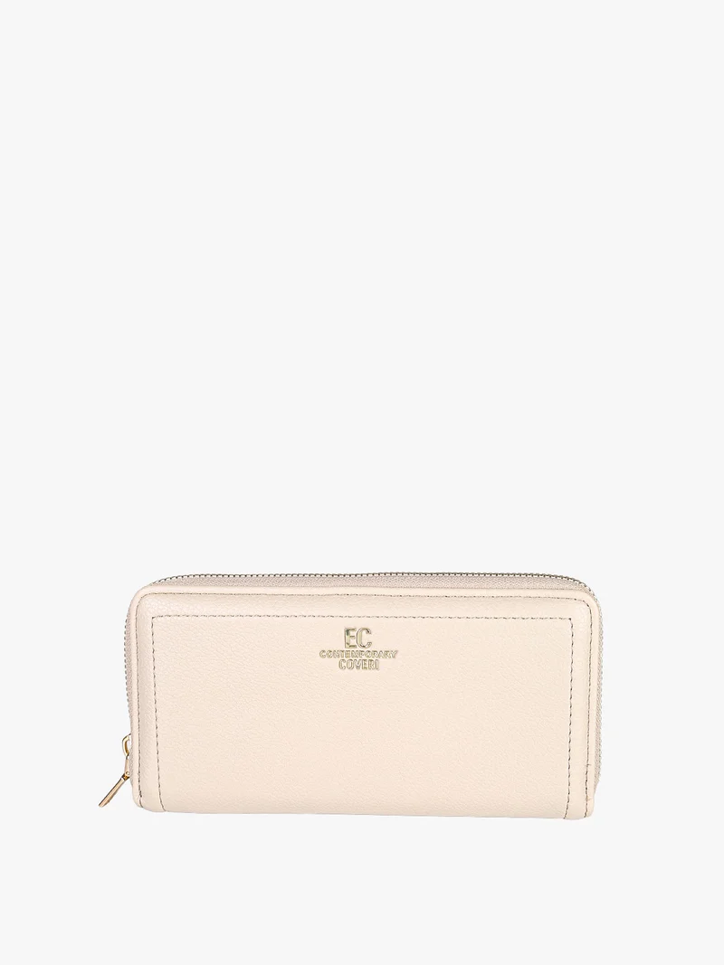 Portafoglio donna in ecopelle con zip - sabbia